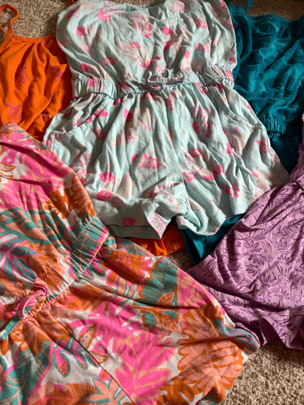 Bright Mixed Cat & Jack Girls Summer Rompers - Pink, Orange, Turquoise, Lavender